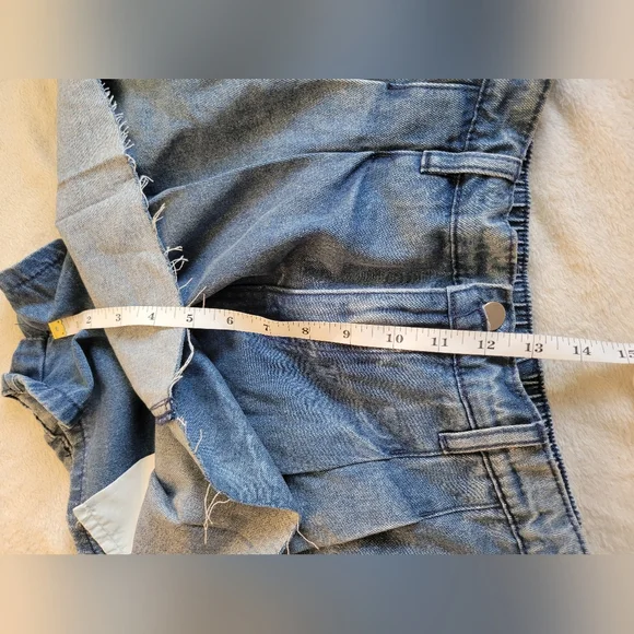 Cute Y2K Blue Denim High Rise Pleated Mini Skorts (SIZE L) - Picture 9 of 10